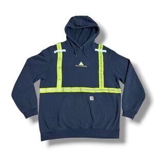 Carhartt Safety Hoodie Sweatshirt Workwear Hi-Vis Blue Yellow Reflective Sz XL